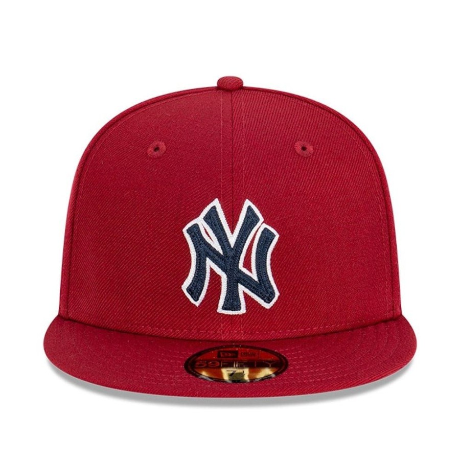 Men New Era Mlb Hats | New Era 59Fifty Chain Stitch Fitted Cap New York Yankees - Cardinal / Blue