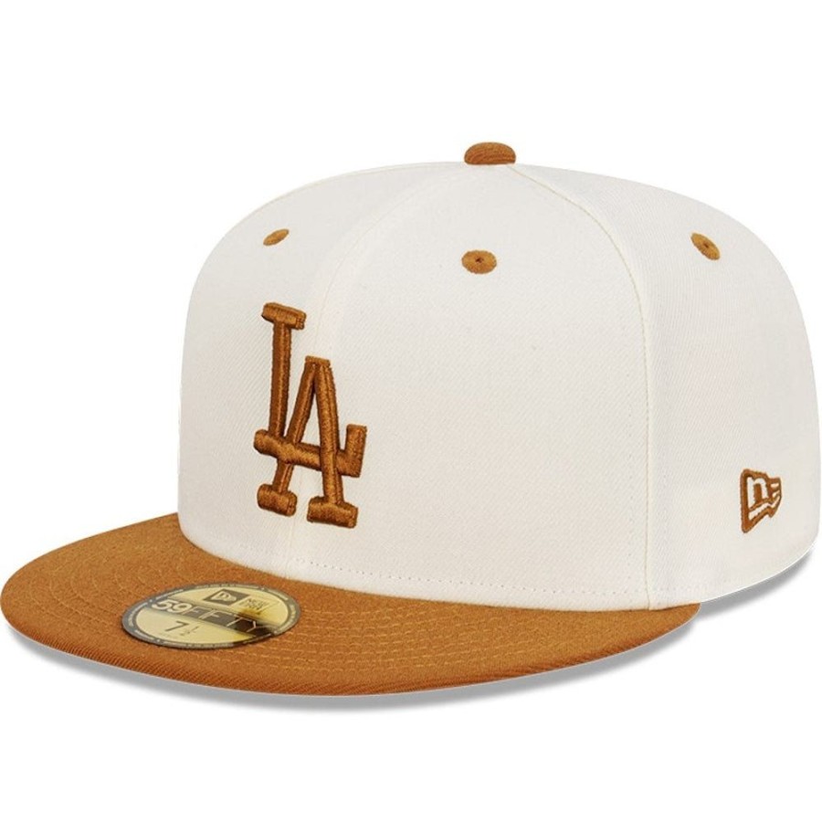 Men New Era Fitted | New Era 59Fifty Peanut Butter Toast Fitted Cap Los Angeles Dodgers - Chrome White / Toasted Peanut