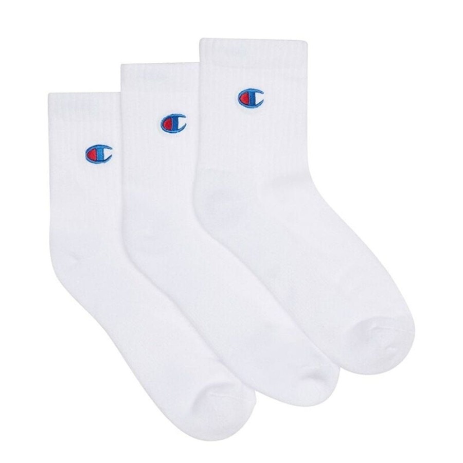 Men Champion Socks | Champion Lfs C Quarter Crew Sock 3 Pack - White