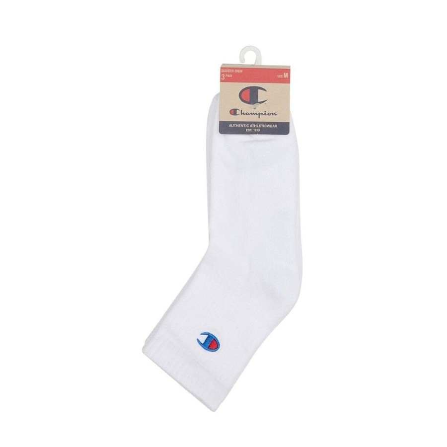 Men Champion Socks | Champion Lfs C Quarter Crew Sock 3 Pack - White