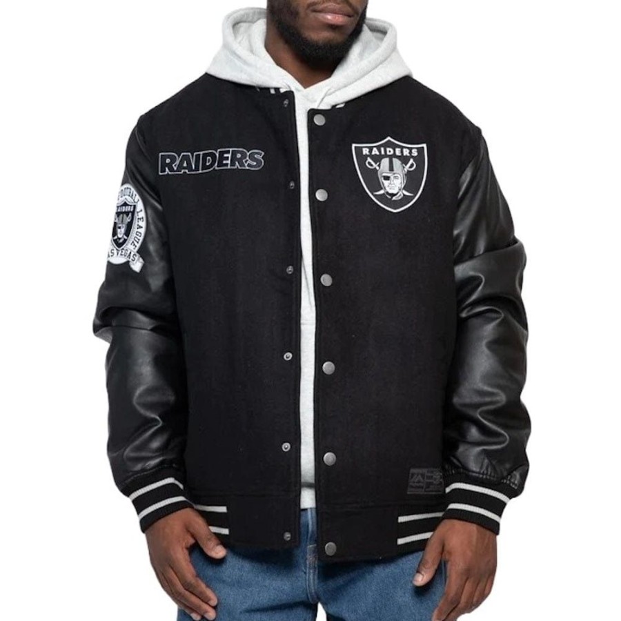 Men Majestic Athletic Jackets | Majestic Athletic Varsity Letterman Jacket Las Vegas Raiders - Faded Black