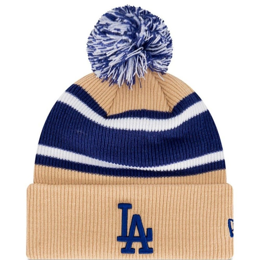 Men New Era Mlb Hats | New Era Pom Knit 2 Tone Beanie Los Angeles Dodgers - Camel / Royal